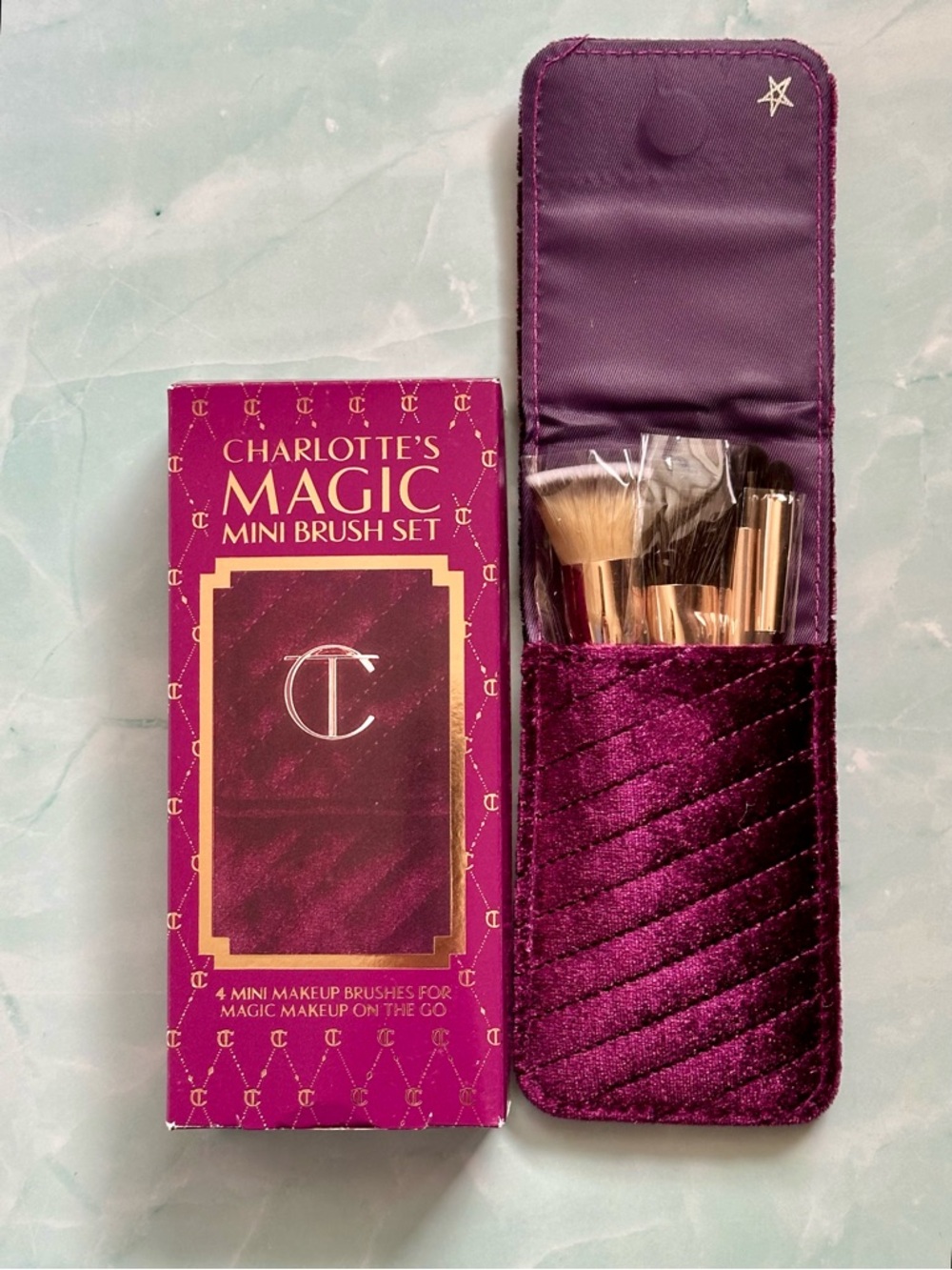 Charlotte's Magic Mini 4-pc Brush Set - Plum Velvet Case, LIMITED EDITION, NIB